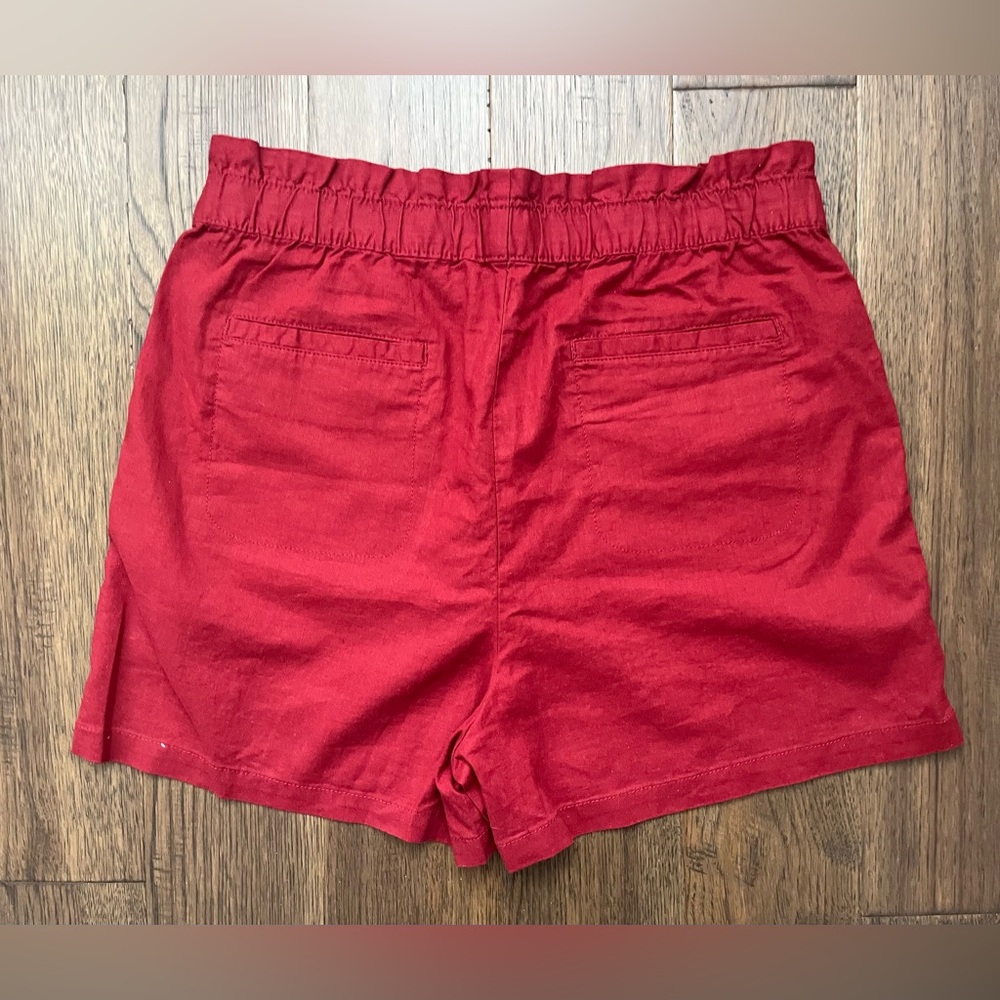 NWOT JOE FRESH Brick Ref Elastic High-Waisted Linen-Blend Shorts Size: Large - Picture 5 of 6